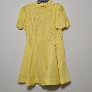 Antonio Melanie Women's Dress 12 Yellow Mock Neck Short Sleeves Knee-Length 0663